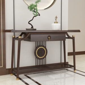 新中式玄关桌乌金木玄关台禅意供桌条案客厅入户实木端景台柜定制