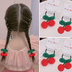 儿童高端发饰秋冬网红毛线针织樱桃发夹发绳女童喜气中国红扎头发