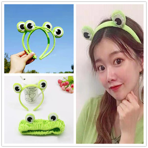 简约青蛙发箍束发带 儿童成人绿色小跳蛙头箍表演搞怪头饰