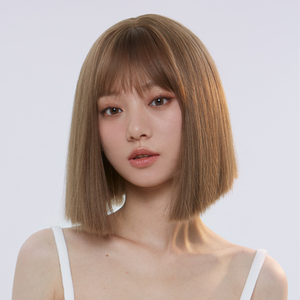 lucy lee蜜糖亚麻空气刘海齐肩发短发假发女利落剪裁个性整顶头套