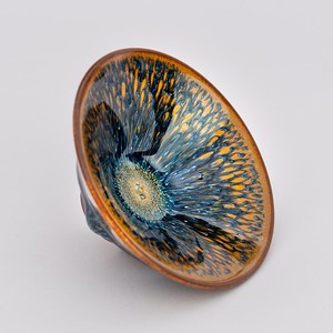 名家曹伟俊蓝孔雀茶盏建阳建盏油滴茶杯功夫茶具主人杯品茗杯