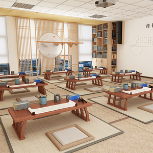新中式国学桌书法桌凳培训班课桌椅禅意茶艺桌围棋桌子幼儿园矮桌