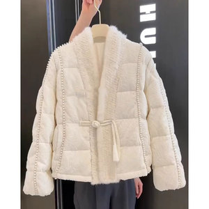 新中式女装国风白色羽绒服女款冬季2023新款超好看小香风棉服外套