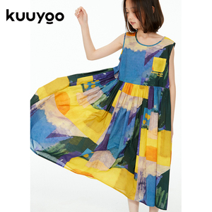 KUUYOO Summer Night轻薄连衣裙中大童夏季个性花色儿童长裙