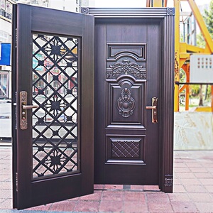 双层防盗进户门防腐电解镀锌板 户外烤漆通风防蚊 采光入户门