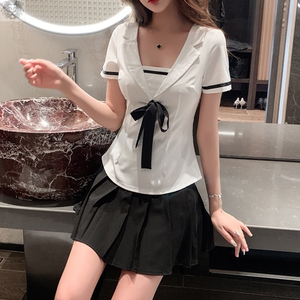 大码性感百褶显瘦伪娘衣服套装超短裙足疗女装大佬cos用品全套