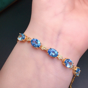 上海名媛同款直播热卖新品奢华 仿真彩宝海蓝托帕石黄金色手链女