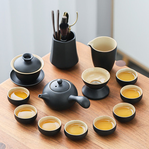 中式功夫茶具套装家用整套简约办公室会客喝茶陶瓷盖碗茶杯泡茶壶