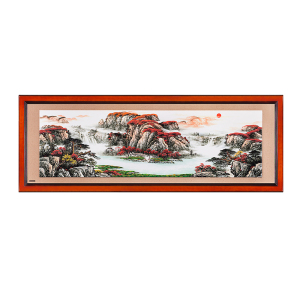 馨源木艺中h式实木雕刻挂画山水画客厅书房办公室聚o宝盆k之鸿运