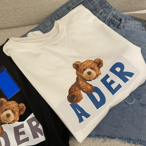 mrm小众设计趣味卡通泰迪熊正肩短袖t恤男女潮流美式情侣宽松上衣