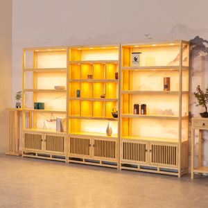 新中式原木柜台茶叶展柜多功能茶具货架优质茶叶店茶室专用置物架