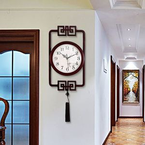 中式客厅挂钟中国风现代简约钟表家用创意挂表挂墙时尚大气石英钟