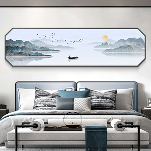 流水生财2021年新款装饰画房间主卧床头画民宿山水风景背景墙挂画