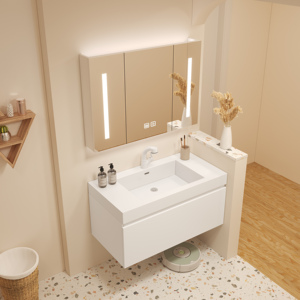 奶油风陶瓷一体盆卫生间洗漱台子母抽屉浴室柜洗手洗脸盆柜组合