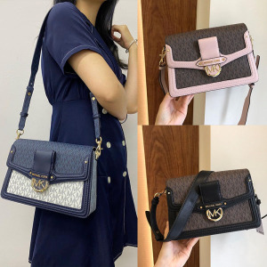 美国正品代购mk女包新款jessie拼色老花酒神包小方包单肩斜挎铆钉