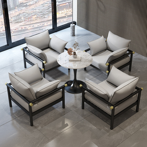 轻奢岩板圆桌皮质接待沙发卡座商务酒店休闲会客谈判洽谈桌椅组合