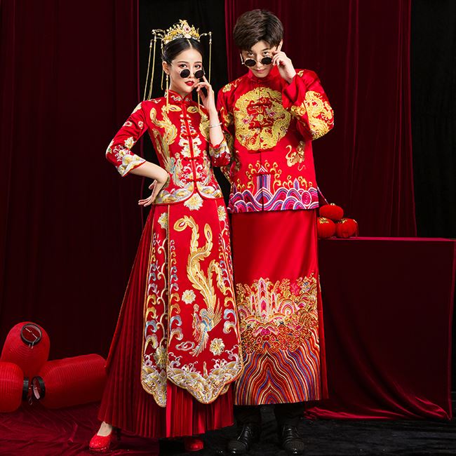 情侣款秀禾服新娘新郎2021新款中式结婚礼服婚纱嫁衣复古男女套装