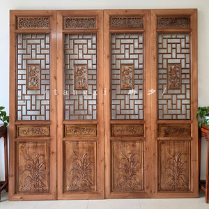 东阳木雕中式复古实木雕花大门客厅折叠组合落地屏风隔断设计定制