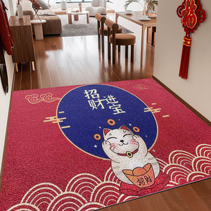 招财进宝入户门地垫进门红色喜庆门垫门外丝圈脚垫新中式地毯防滑