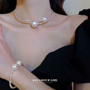 碎银珍珠项链2024新款爆款锁骨链女高级感配饰项圈颈带颈链装饰