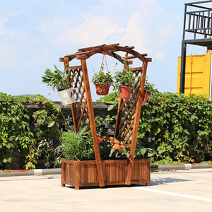 盆爬花架园林网格大型创意特色藤架工程防腐木花盆实木花盆架景观