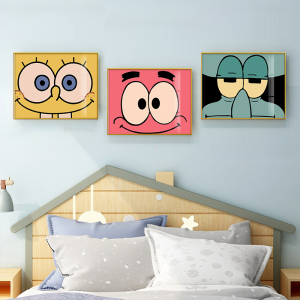 海绵宝宝儿童房装饰画男孩女孩房间卧室床头挂画卡通背景墙面壁画