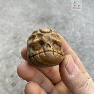 绿檀木雕阿呆骷髅恶灵手把件佛珠念珠配饰配件n配饰diy饰品小摆件