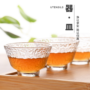 日式耐热玻璃茶杯酒杯高硼硅品茗杯玻璃杯高脚玉兰春柳纹单人茶杯