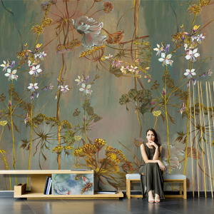 美式花藤墙纸植物藤蔓壁纸高档电视背景墙画壁画别墅进口无缝墙布