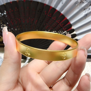 六字真言黄金手镯实心50克新款古法金镯子妈妈款999足金宽面磨m