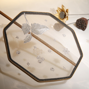 汉服配饰出e租【凌云苏扇】刺绣团扇苏绣六角扇子透明宫扇1p0014