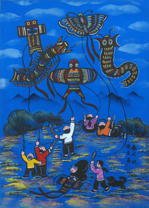 中国特色户县农民画 张青义作品 春风吹 民间艺术/装饰画x24777m