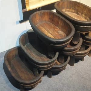 古韵亭民俗老物件老式带腿木盆洗脸盆洗衣盆实木古董老花盆旧货