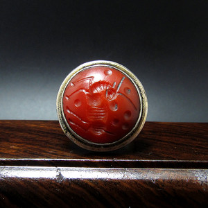 古董首饰萨曼王朝老西亚玛瑙印章戒指纯银雕刻红玛瑙印章老戒指