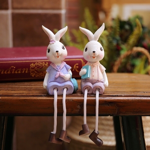 树脂客厅家居摆设酒柜可爱卡通创意吊脚娃娃小礼品情侣兔家饰摆件