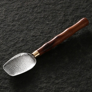 实木锤纹丨银色茶勺茶铲单只茶叶匙子工具铲子取茶叶勺分茶匙专用