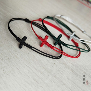 手工编织本命年红绳简约十字架男女学生情侣闺蜜手链百搭小众饰品