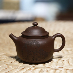 宜兴名家张重庆纯全手工陶刻绘古风紫砂小号品茶壶原矿老紫泥粗砂