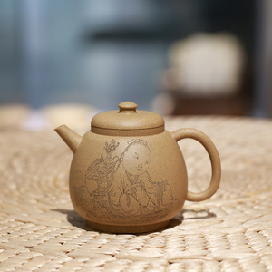 宜兴工艺美术师张重庆刻绘人物高龙蛋紫砂壶原矿段泥小品一手泡茶