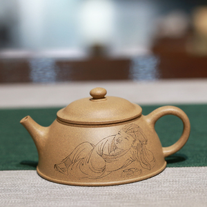 宜兴陶刻绘名家张重庆紫砂壶原矿段泥宋式人物风格画文人小品壶订