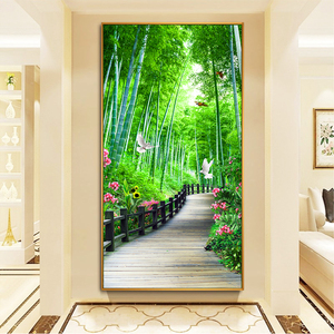 002人付款天猫美式田园装饰画横版沙发背景墙风景挂画绿色植物客厅