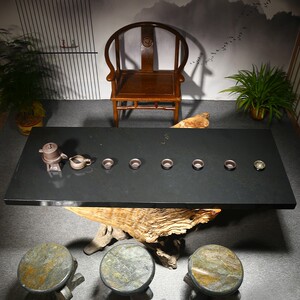 歙砚金星大板茶盘砚石桌面天然原石茶桌石头茶台大型茶海功夫茶具