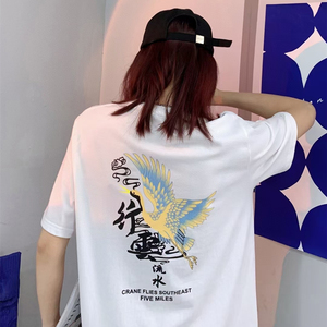 中国李宁仙鹤限定印花短袖女夏季经典情侣纯棉t恤男国潮透气半袖