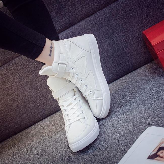 2018新款白色高帮帆布鞋女板鞋学生韩版平底系带高邦小白鞋百搭春