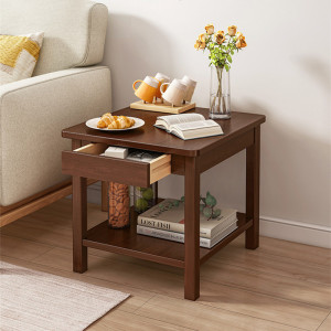实木沙发边几角几家用客厅方桌子现代简约小户型双层置物架带抽屉