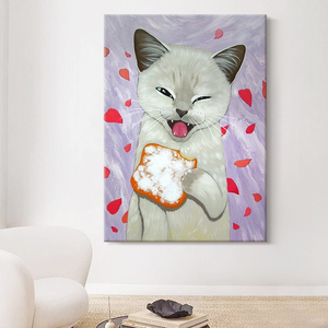 现代简约猫咪手绘油画欧式创意动物客厅装饰画奶茶店背景玄关挂画
