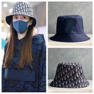 dior/迪奥 渔夫帽男女经典老花帆布满字母双面休闲遮阳沙滩帽子