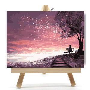 木马仙diy数字油画风景动漫人物填色手工油彩客厅装饰画绯樱晚霞