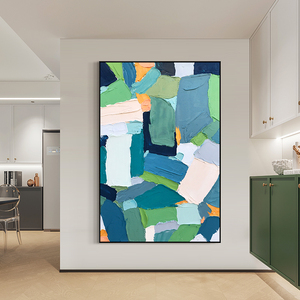 原创手绘油画抽象色块玄关装饰画竖落地大尺寸轻奢壁画诧寂风挂画