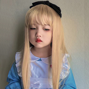 cos假发儿童女孩长直发自然蓬松空气刘海米白色长发小孩拍照发套